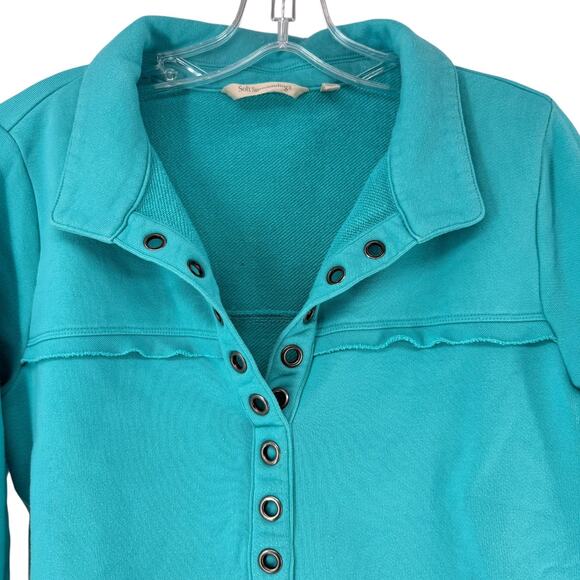 Soft Surroundings Sweatshirt Top Adalyn Pullover XS Turquoise Collared V Neck - Picture 2 of 10